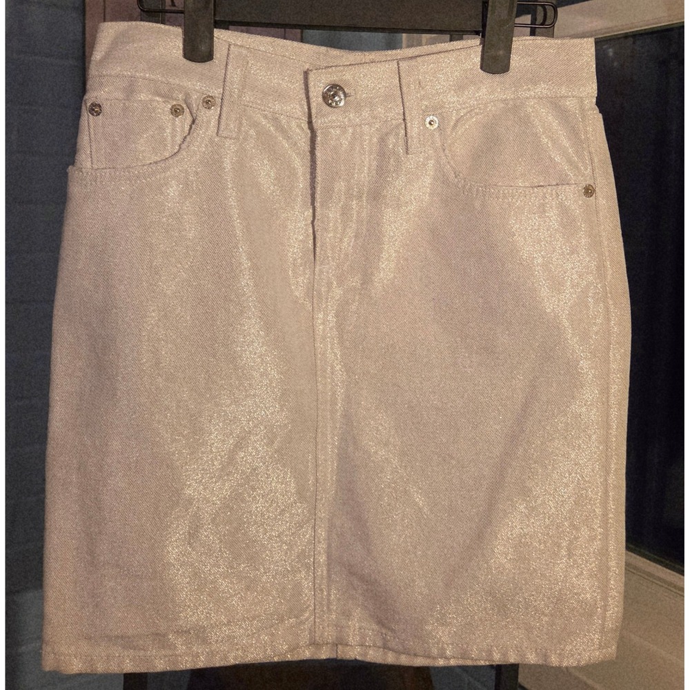 Vintage Y2K Ralph Lauren Metallic Denim Mini Skirt 90's Shimmer Made In The USA.